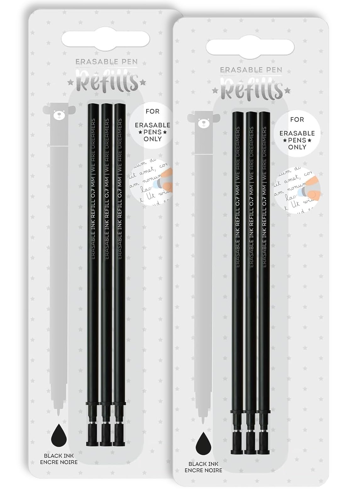 2X 3 Refill for Erasable Gel Pen Thermosensitive Ink, Tip 0.7 mm, Compatible with Gel Pens – Bundled by GetInStyle Shop (Black)