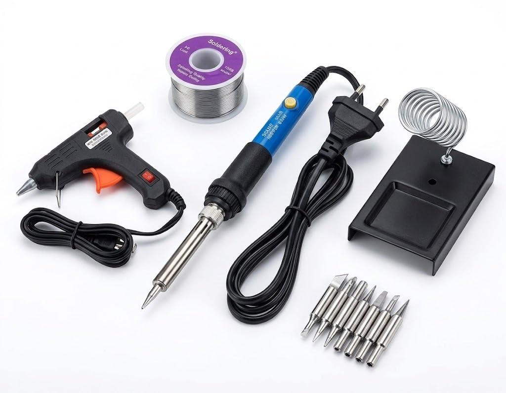60W Temperature Controlled Soldering Iron Kit with Glue Gun, 5 Tips, Stand, Solder Wire and Glue Sticks for Electronics Repair and DIY Projects-picture-35
