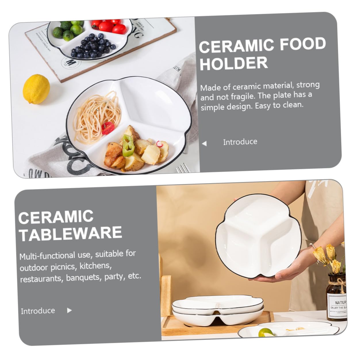 Homoyoyo Piatto in Ceramica Bianco 3 Scomparti per Controllo Porzioni e Facile Pulizia, per Aperitivi e Insalate Durante Feste e Ristoranti