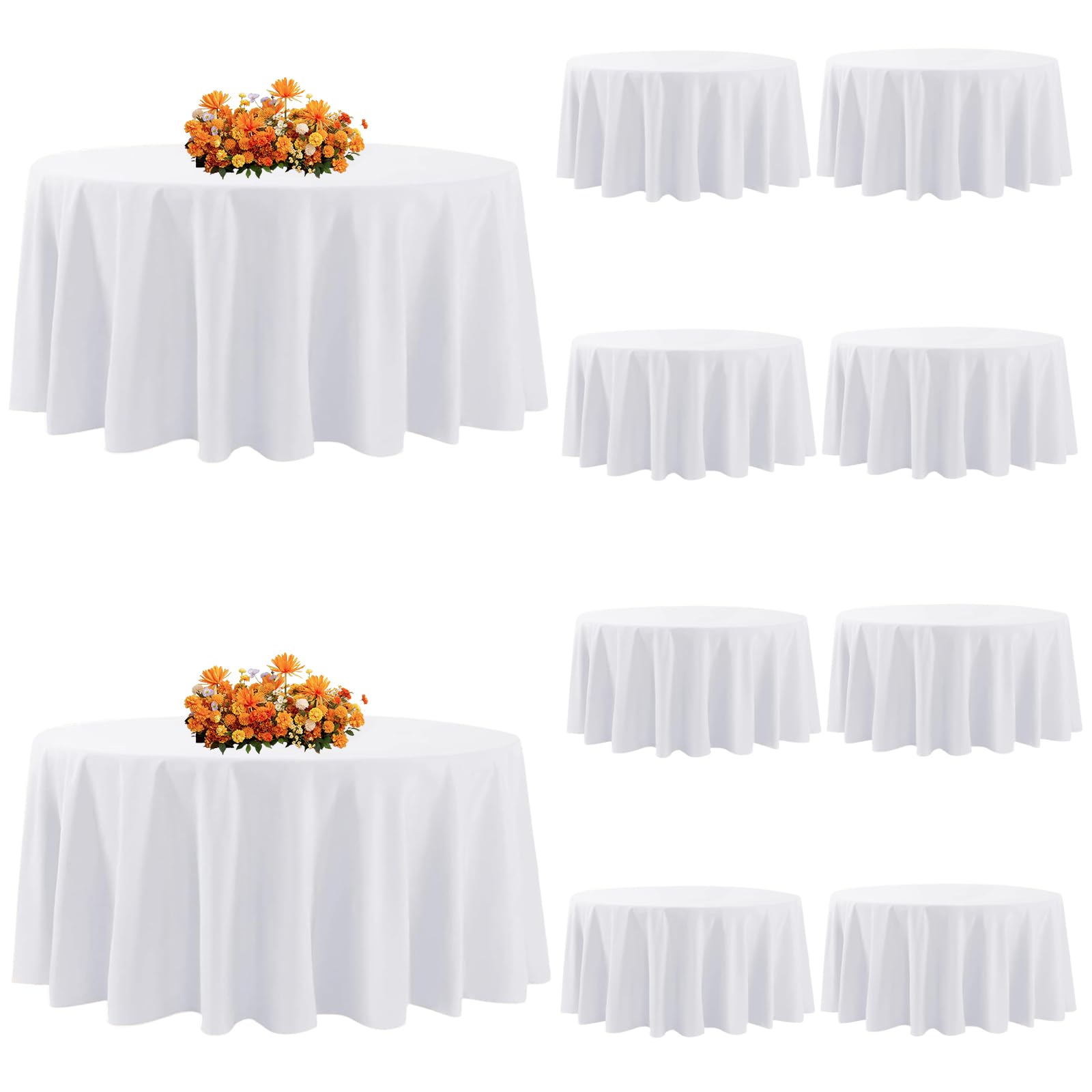 Yemosa 10Pack White Round Tablecloth 229cm(90 Inch), Polyester Fabric Round Table Cover, Stain & Wrinkle Resistant Washable Table Cloth for Wedding, Party, Banquet, Dining Buffet