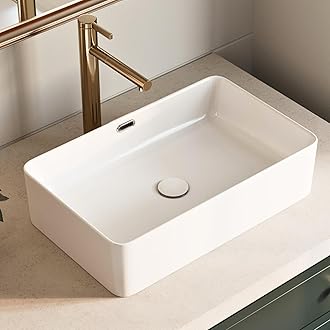 22 Inch Bathroom Vessel Sink with Overflow, Los Flexi 22"W x 13"D Rectangular Vessel Sinks for Bathrooms, White Porcelain Basin, Modern Above Counter Bathroom Sink