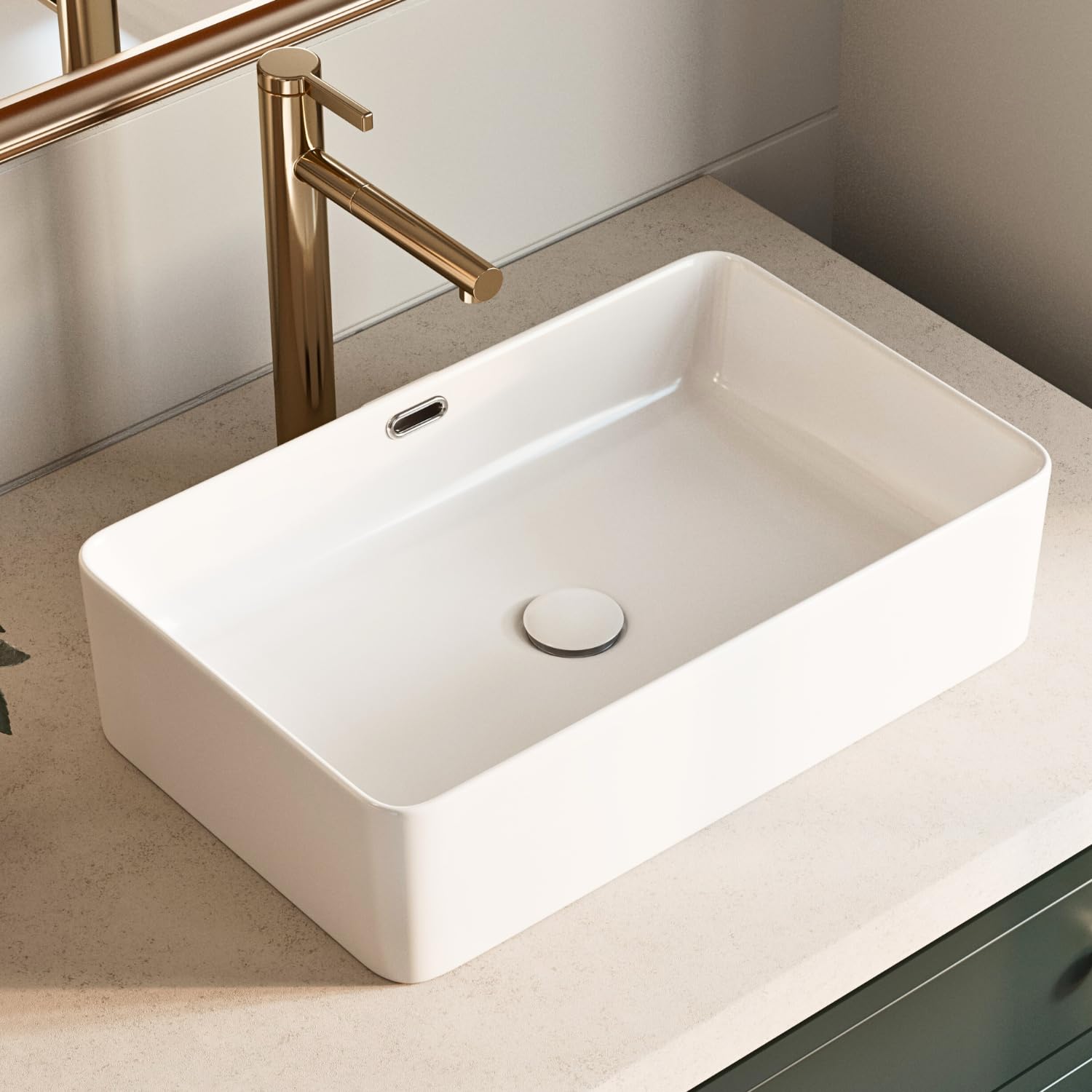 22 Inch Bathroom Vessel Sink with Overflow, Los Flexi 22"W x 13"D Rectangular Vessel Sinks for Bathrooms, White Porcelain Basin, Modern Above Counter Bathroom Sink