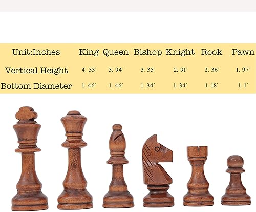 Miniatura 3 de LuckyWish Piezas grandes de ajedrez de madera, rey de 4.3 pulgadas, solo piezas de ajedrez, sin tablero