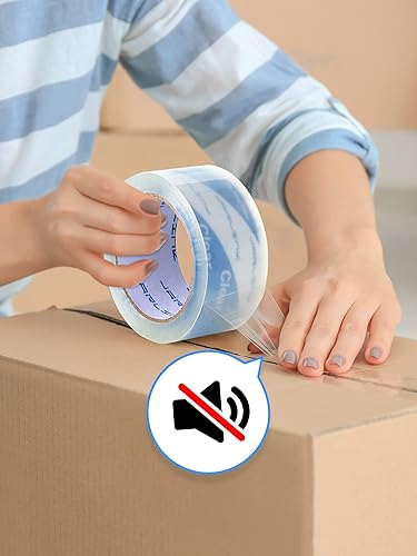 Miniatura 6 de JARLINK Paquete de película elástica con 12 cintas de embalaje silenciosas sin ruido para embalaje de envío, sellado en movimiento, 2.4 mil de