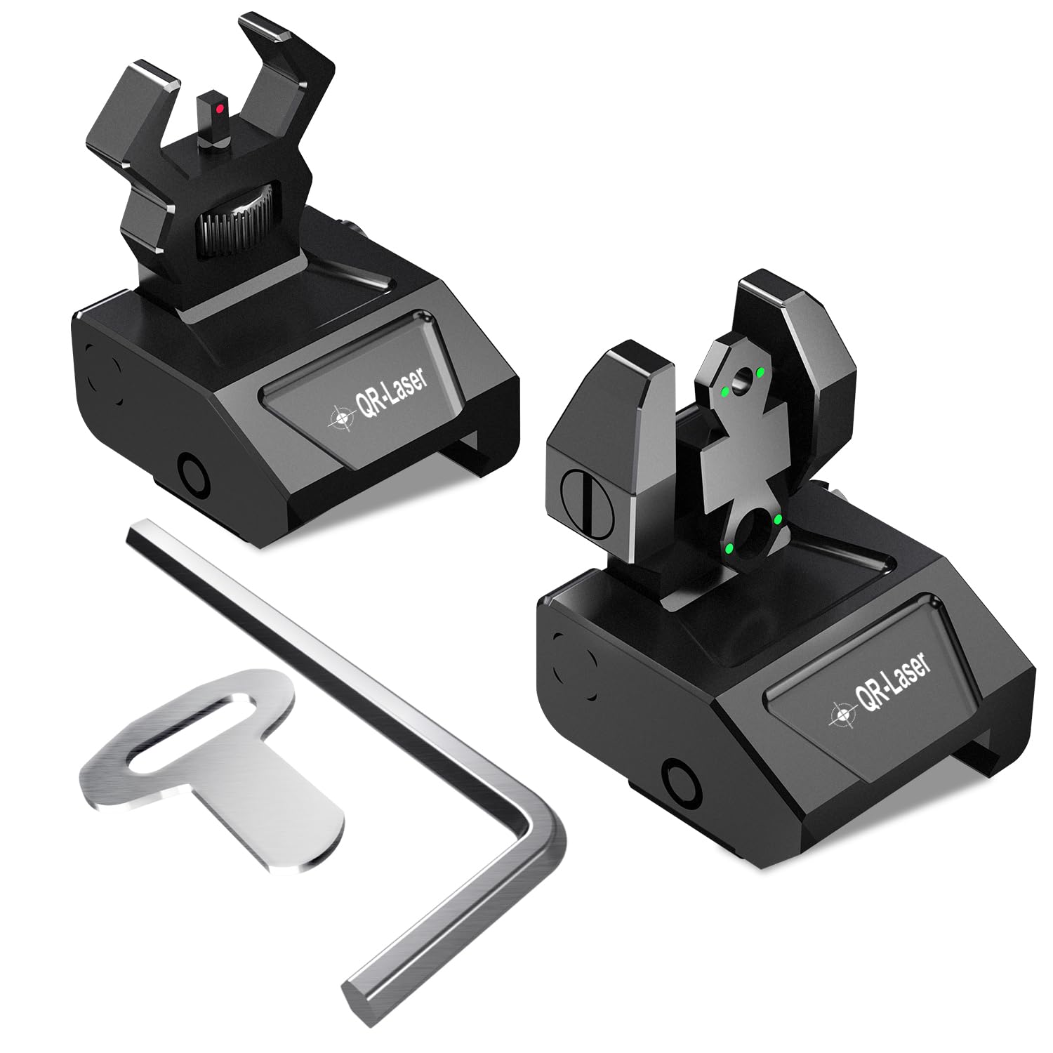 Tactical Flip Up Iron Sight Low Profile Front Rear Dot Sight Compatible for Picatinny Rail and Weaver Rail of Rifle, Premium Foldable Sights Double Aperture Spare Scope Backup Sight Set