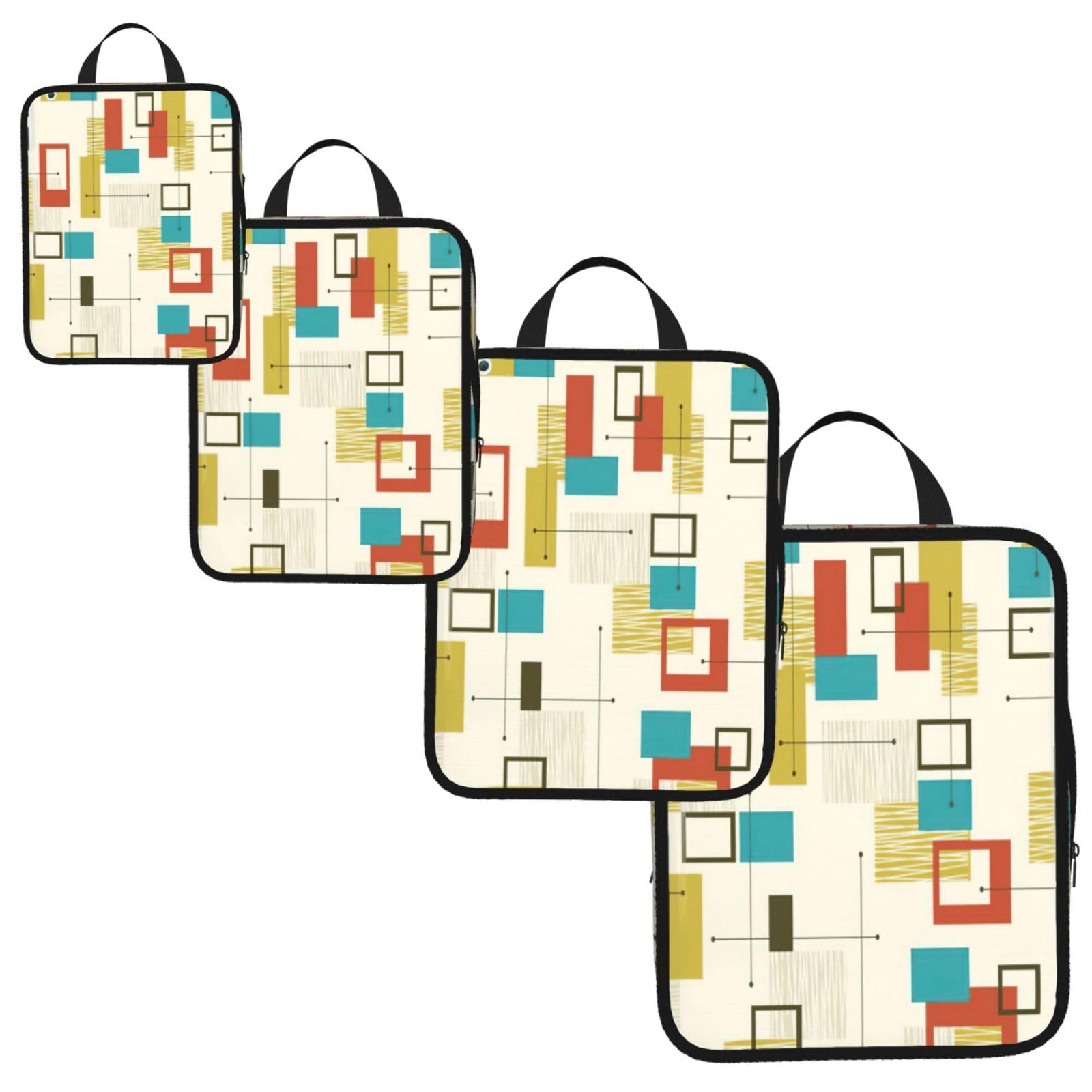 Mid Century Modern Print 4 Set Compression Packing Cubes for Suitcases,Expandable Storage Bags Organizers