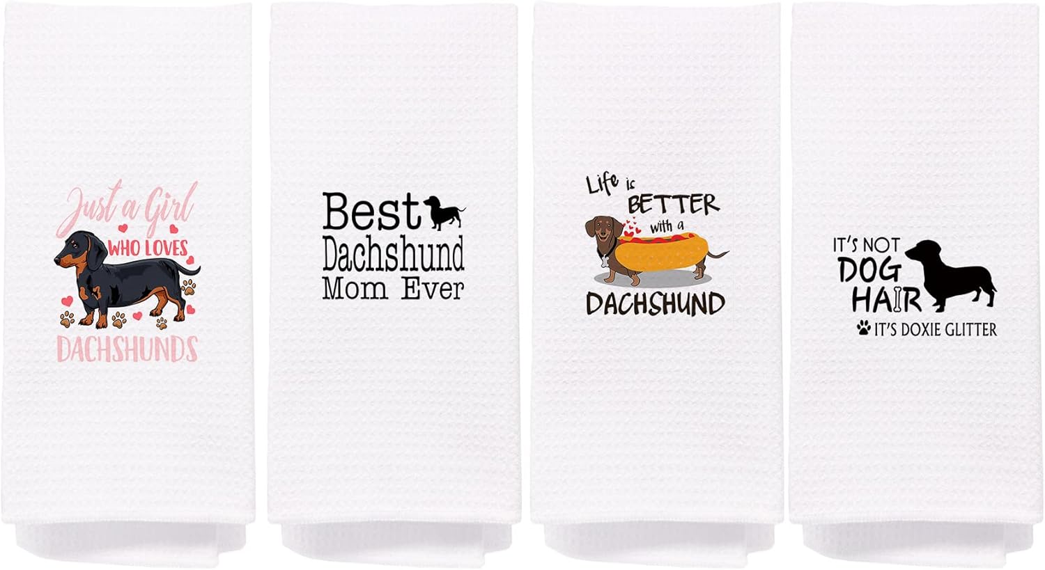 Dachshund Decor?Dachshund Gifts?Dachshund Gifts for Women?Dachshund?Kitchen Towels?Kitchen Towels and Dishcloths Sets?Towels Sets of 4 White-1