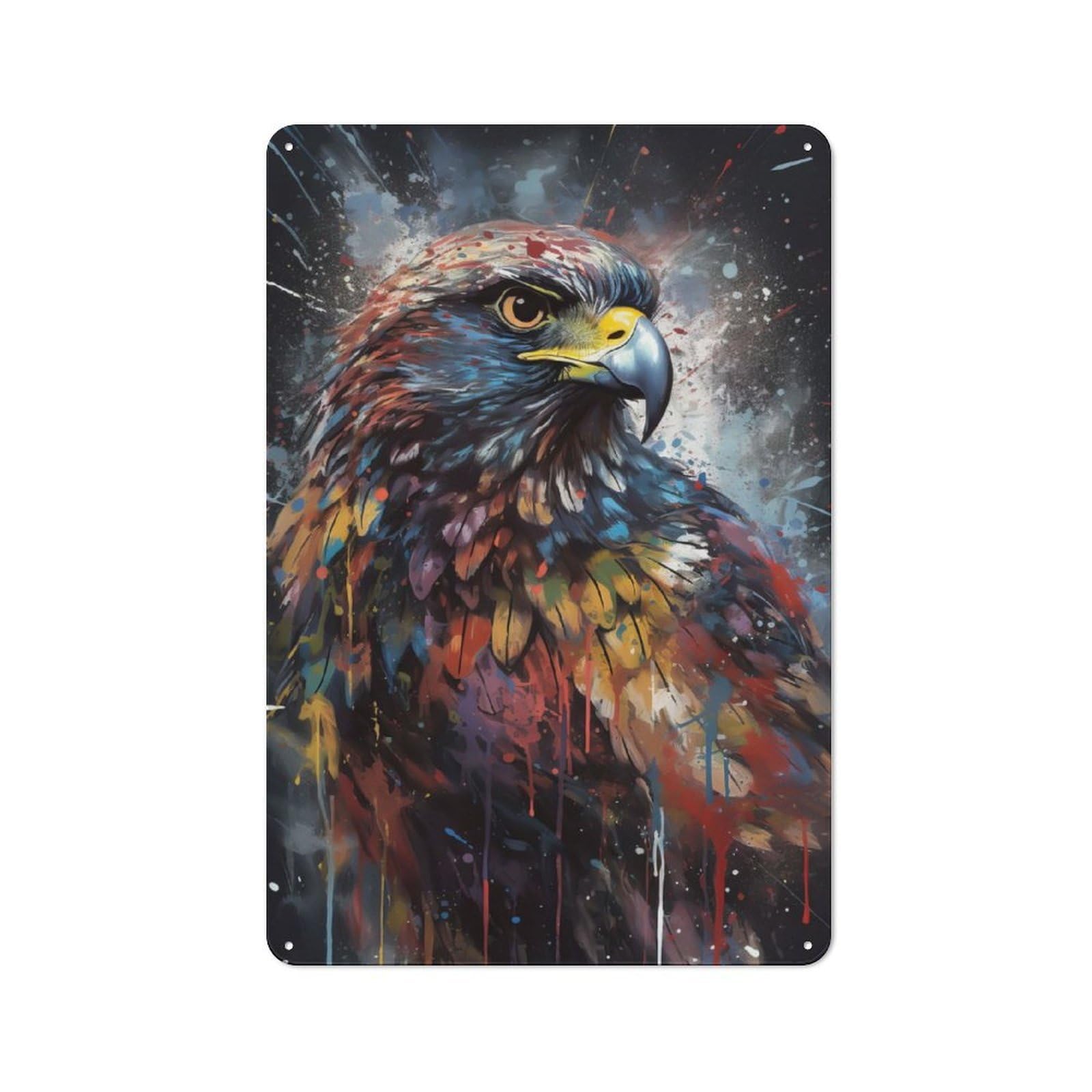 Junmoney Hawk Painting Metal Wall Sign 30X20cm Featuring For Garage Or Workshop, For Home Office, Studio And Craft Room Walls