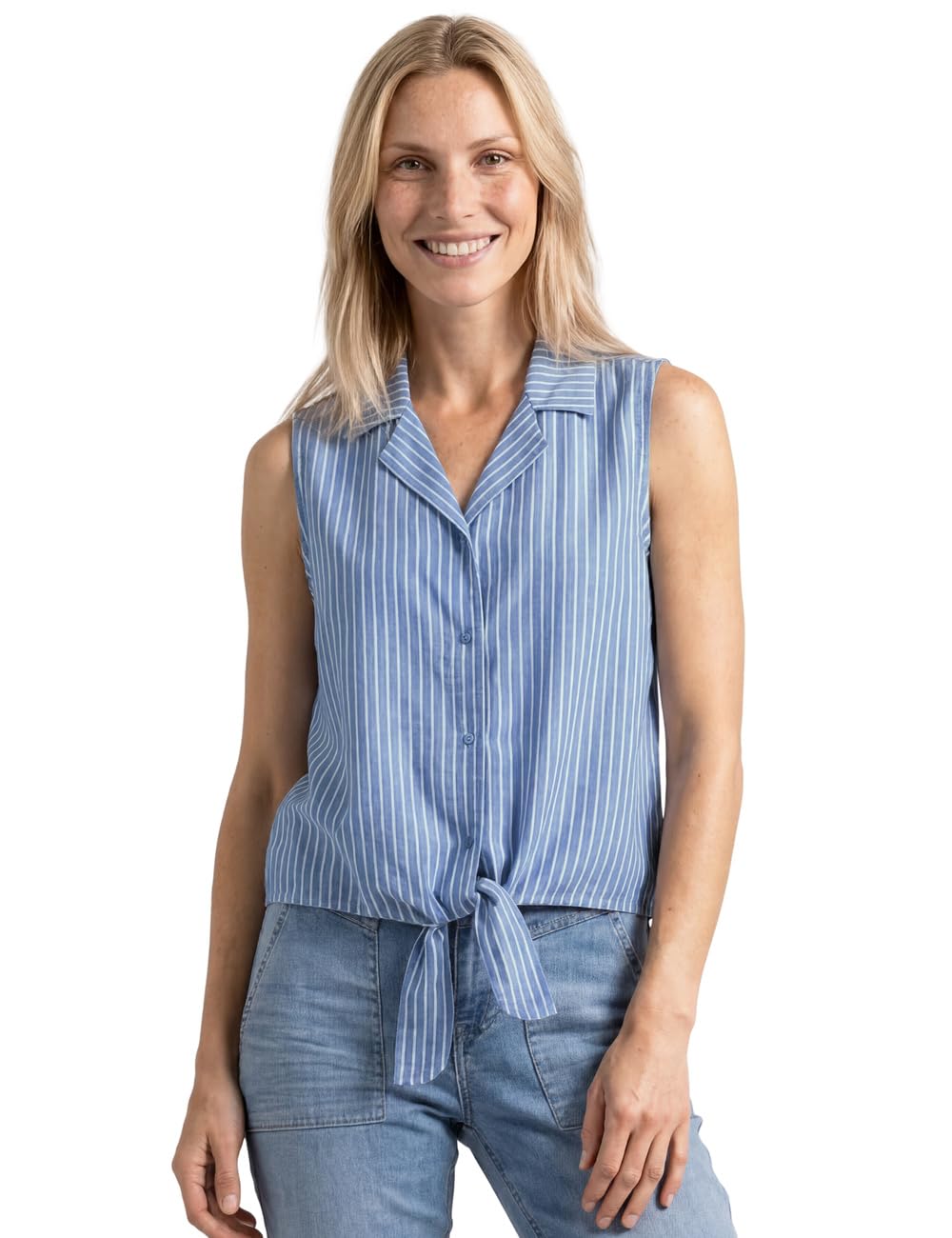 Street One Blouse Top with Bowling Collar and Knot Original Blue 34