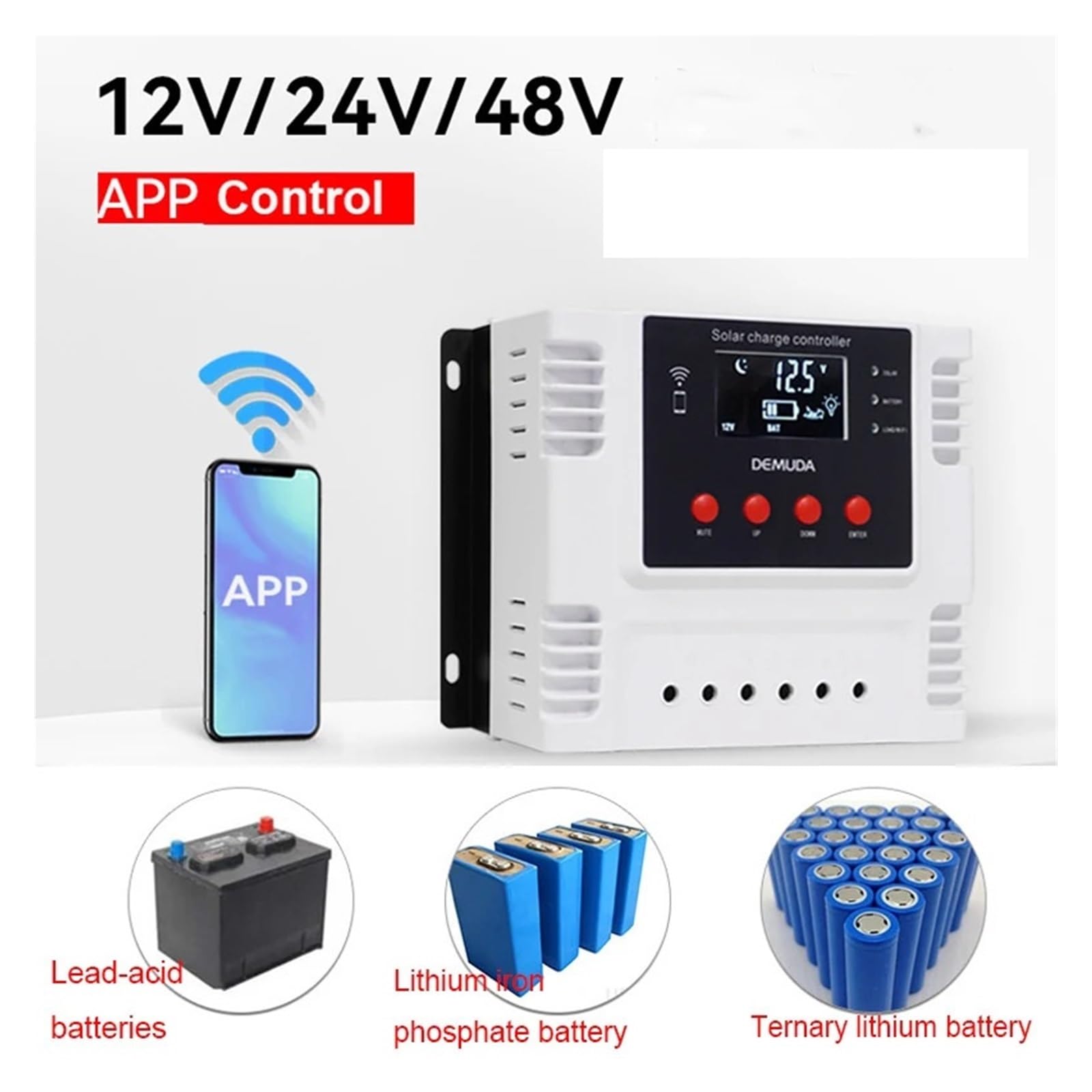 Kontroler ładowania słonecznego, Inteligentny regulator ładowania słonecznego PMW z kontrolą aplikacji Wi-Fi dla 12 V/24 V/48 V 10A 20A 30A 40A 50A 60A(10A)