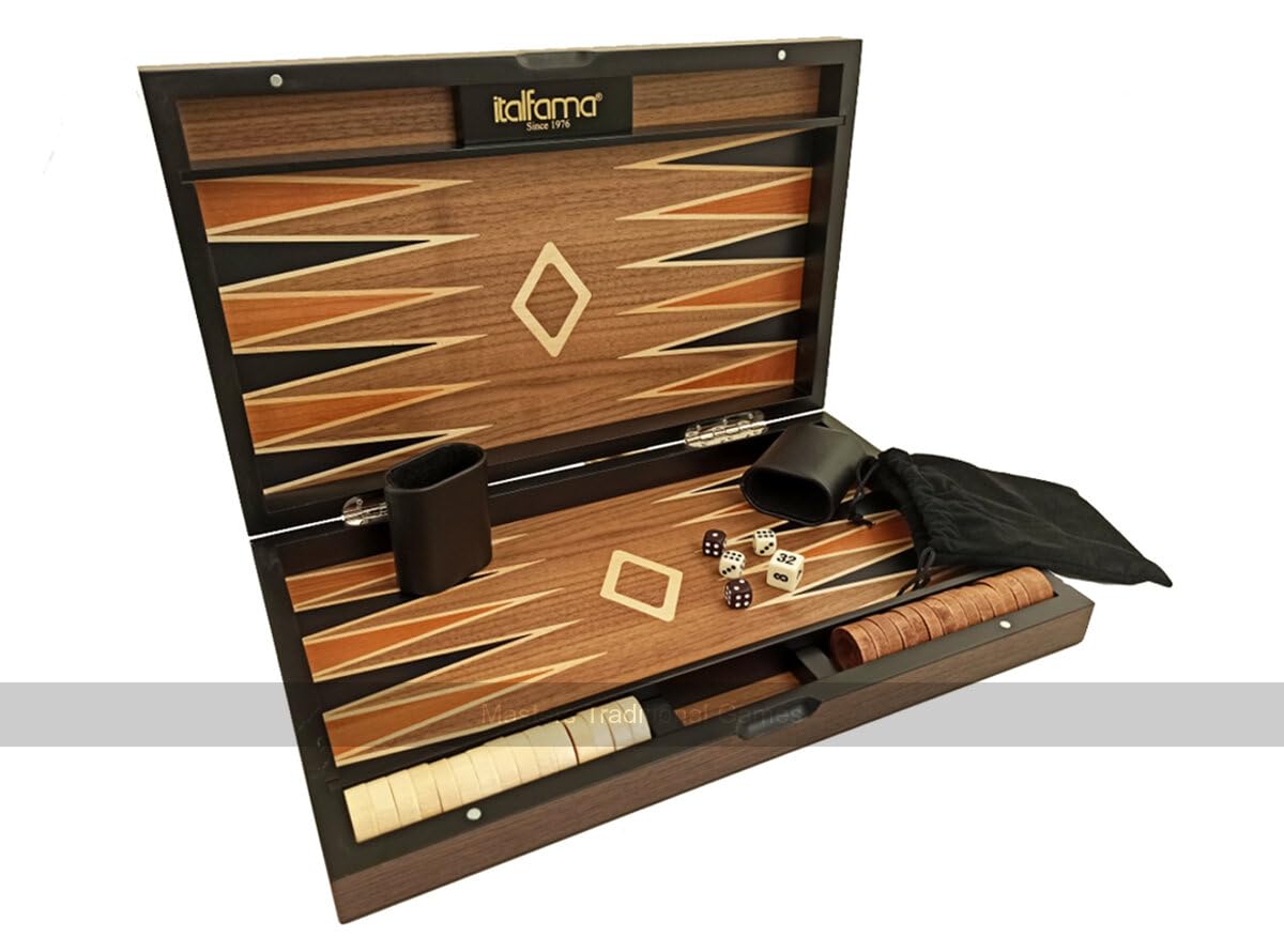 Deluxe Wooden Inlaid 15-inch Backgammon Set (Walnut and Maple)
