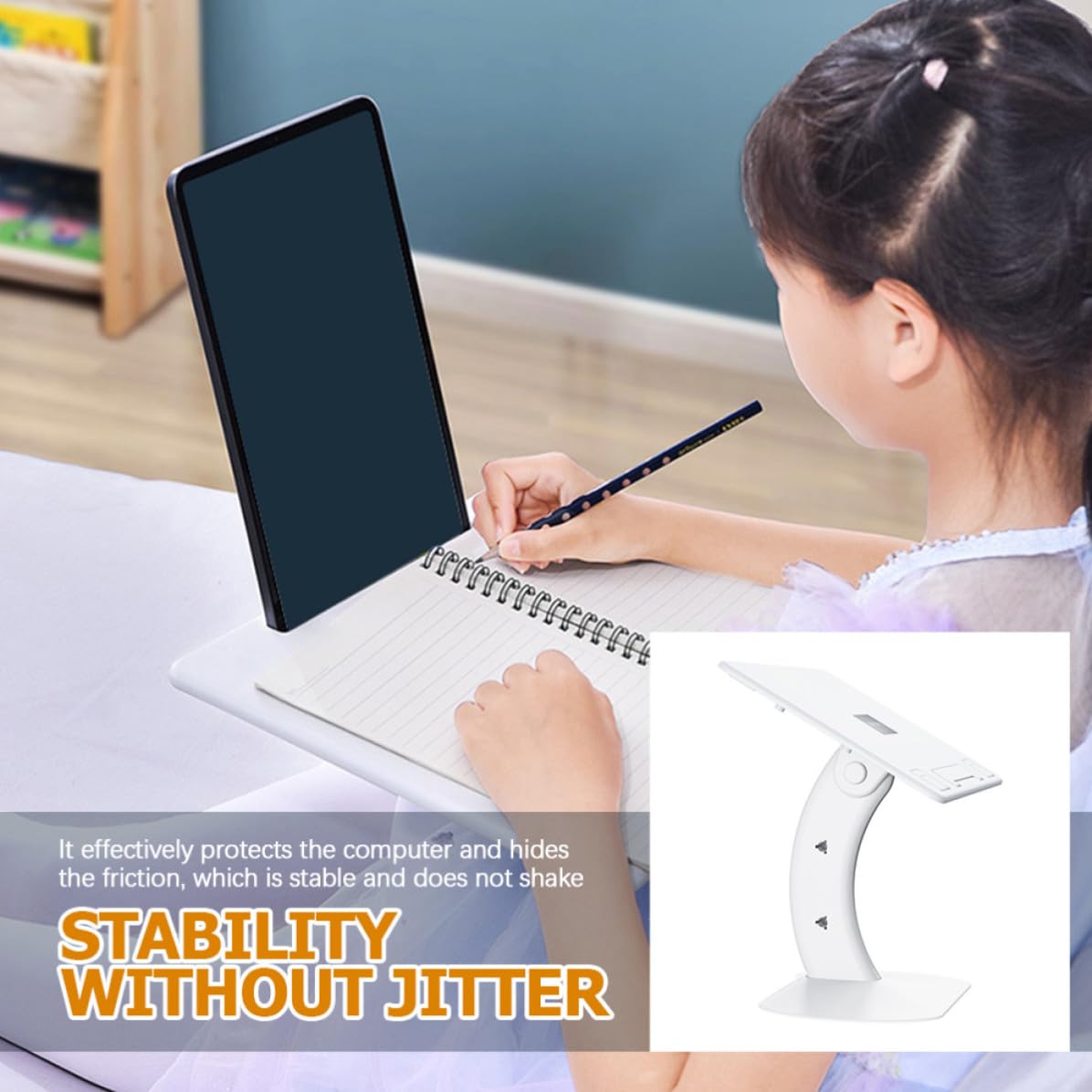 Supporto per Laptop in Pc, Supporto per Libri, Pieghevole, Antiscivolo, Angolo Regolabile a 4 Livelli, Bianco, per Notebook e Tastiera, per Studio e Lettura