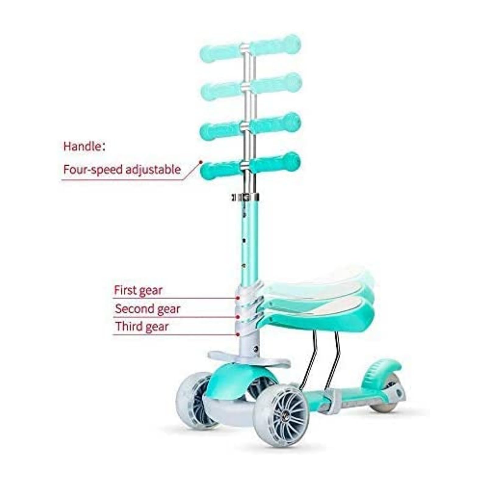 5-in-1 Kinder Roller Scooter Kinderoller Kinderscooter mit PU Räder, Abnehmbarem Sitz, 4 Höhenverstellbare, Bequeme Rückenlehne, Faltbarer Kinderroller für Mädchen Jungen 3-6 Jahre