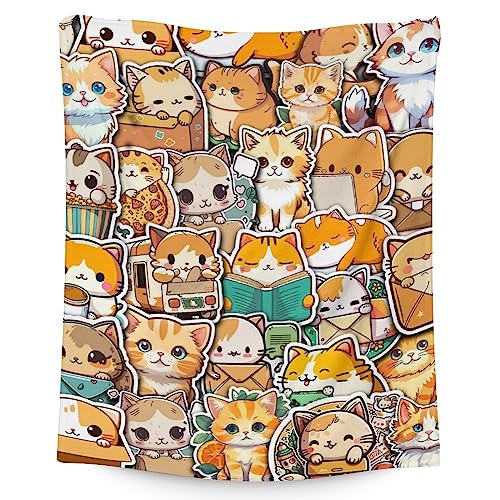 Cat Blanket Gifts - 60"x80" Cute Throw for Kids & Adults - Yellow Soft Fuzzy Blankets for Bed, Couch & Living Room