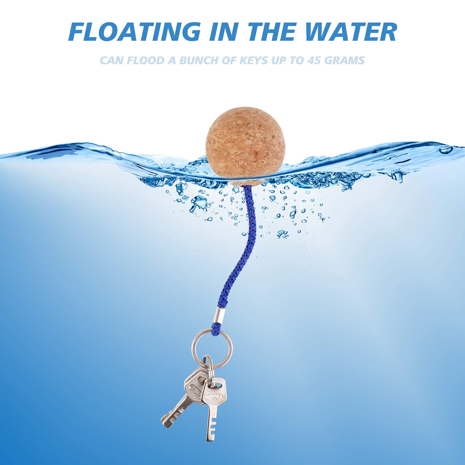 QKURT 4 Pezzi Portachiavi in Sughero, 53 mm Portachiavi Sughero Galleggiante Galleggiante Chiave Leggero Accessori Sport Acquatici per Nuoto Immersioni Pesca Canoa Vela Kayak Barca Marina