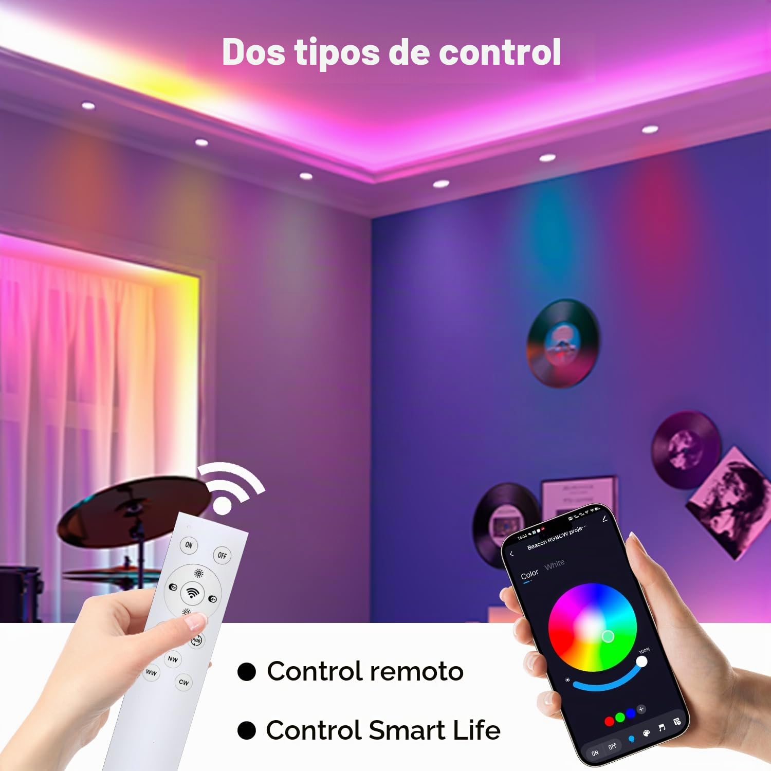 6 x Foco empotrable LED Bluetooth, regulable 10W RGBW Blanco cálido Blanco frío APP con mando a distancia downlight LED empotrable redondo 230V para salón, dormitorio