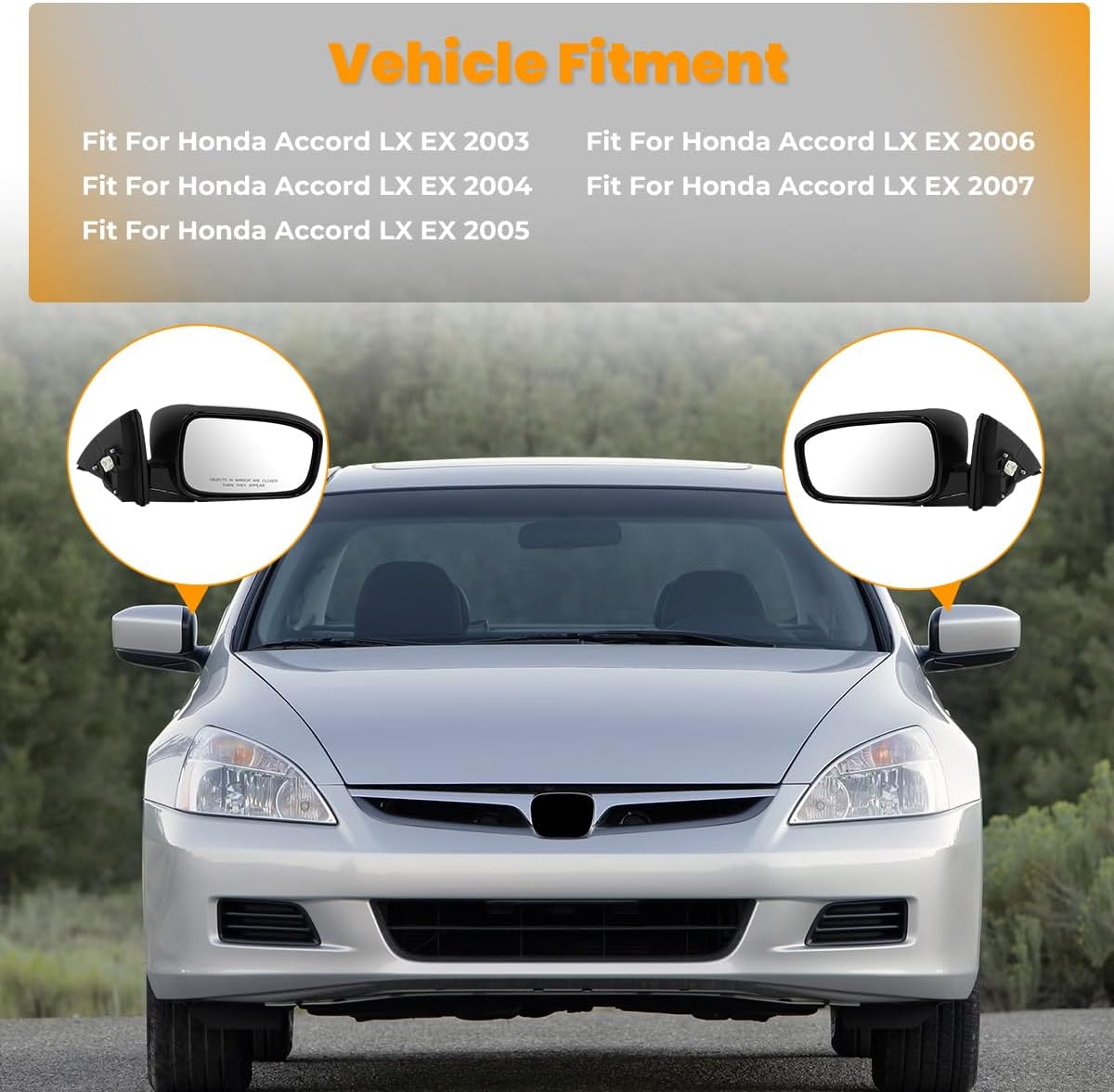 Right Passenger Side Mirror compatible with Honda Accord LX EX 2003 2004 2005 2006 2007,Rear View Mirror w/Power Glass|Non-Heated|Manual Folding Replace HO1321152,76200-SDA-A13ZA(Silver,Right)