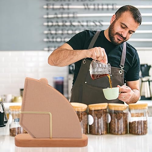 Miniatura 5 de Organizador de filtro de café de latón de madera, soporte para filtro de café, base de madera maciza, estante de latón respetuoso con el medio