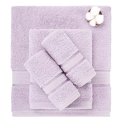 Dorlion Towels 6 Stück 100% türkische Baumwolle Handtuchset, 2 Badetücher, 2 Handtücher, 2 Waschlappen, weiche saugfähige Handtücher für Bad und Küche, Flieder Set – Bild 4