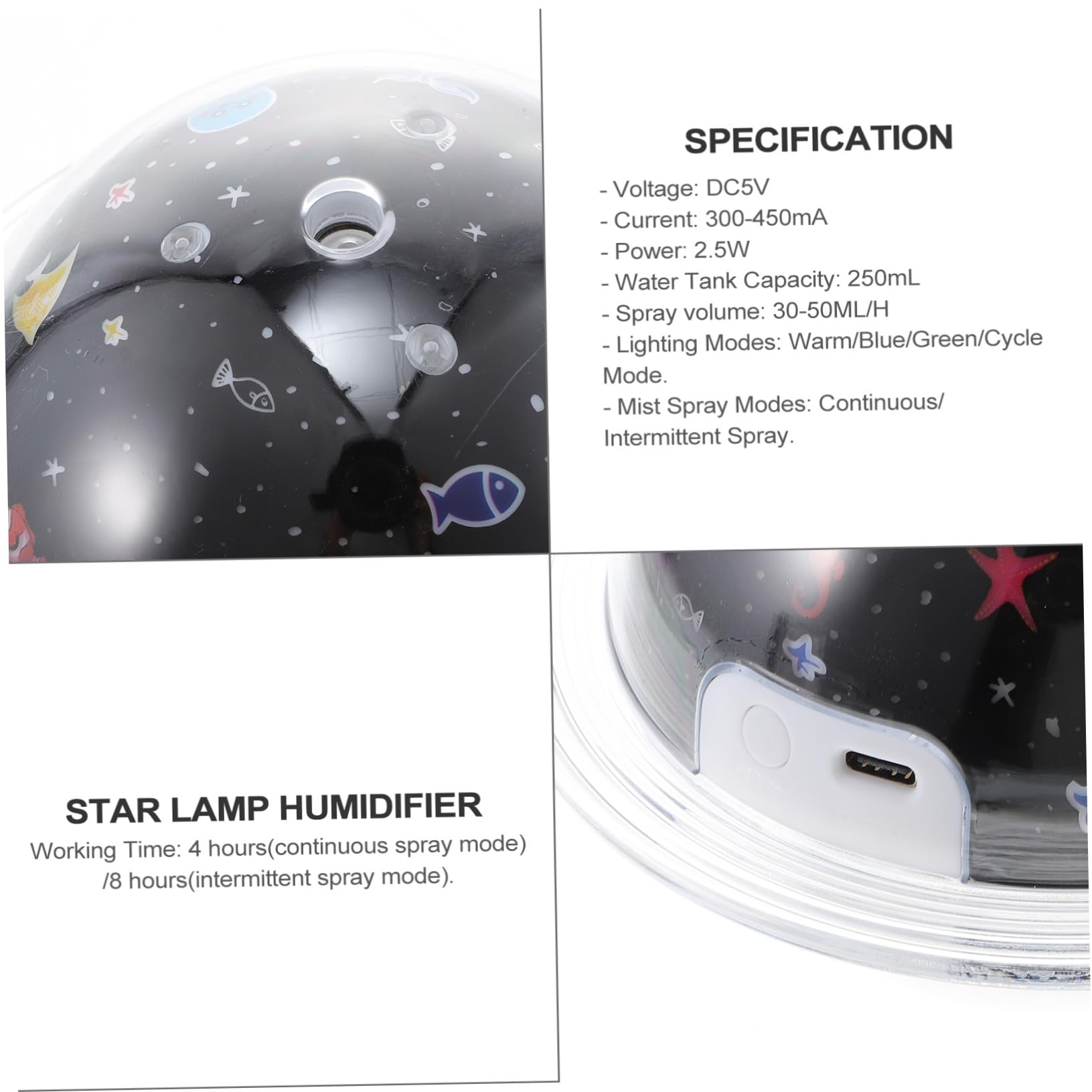 WOONEKY Umidificatore LED Lampada Stella a 7 Colori, 250ml, Due Modalità Nebbia Leggera, Mini e Silenzioso per Casa e Notte