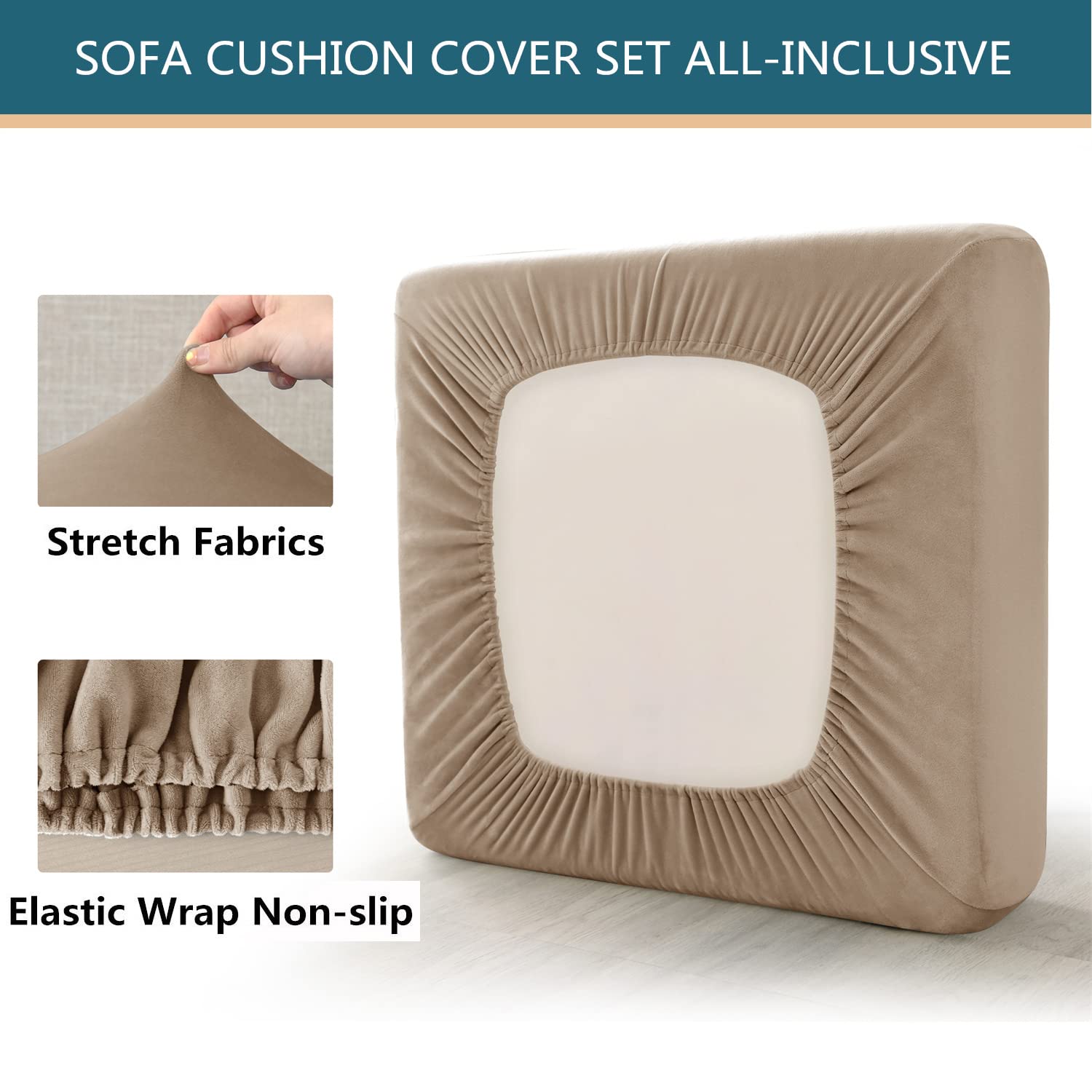 Sofa Zitkussenhoezen, Stretch Fluwelen Stof Zitkussen Protector, Bank Kussenhoezen Vervanging Voor Individueel Kussen, Wasbaar In De Machine (Grey,1-Seater