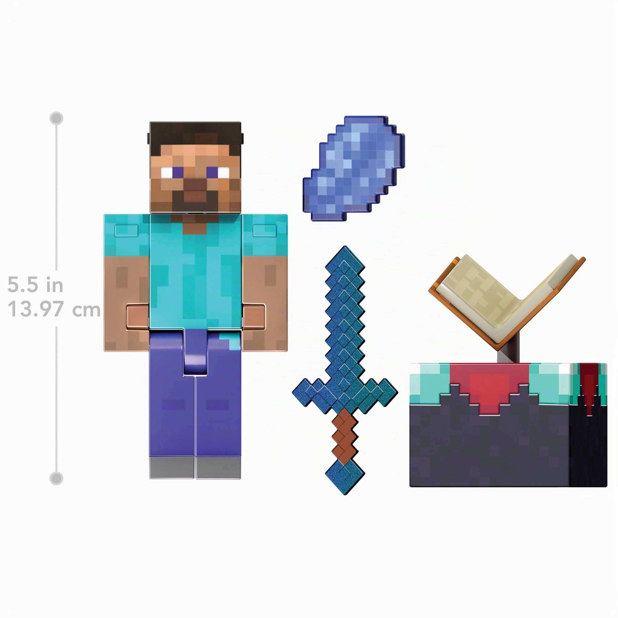 Mattel Minecraft - Steve Livello Diamante, action figure alta 14 cm con design pixelato e 3 accessori inclusi, personaggio dal videogioco da collezione, giocattolo per bambini, 6+ anni, HTM05