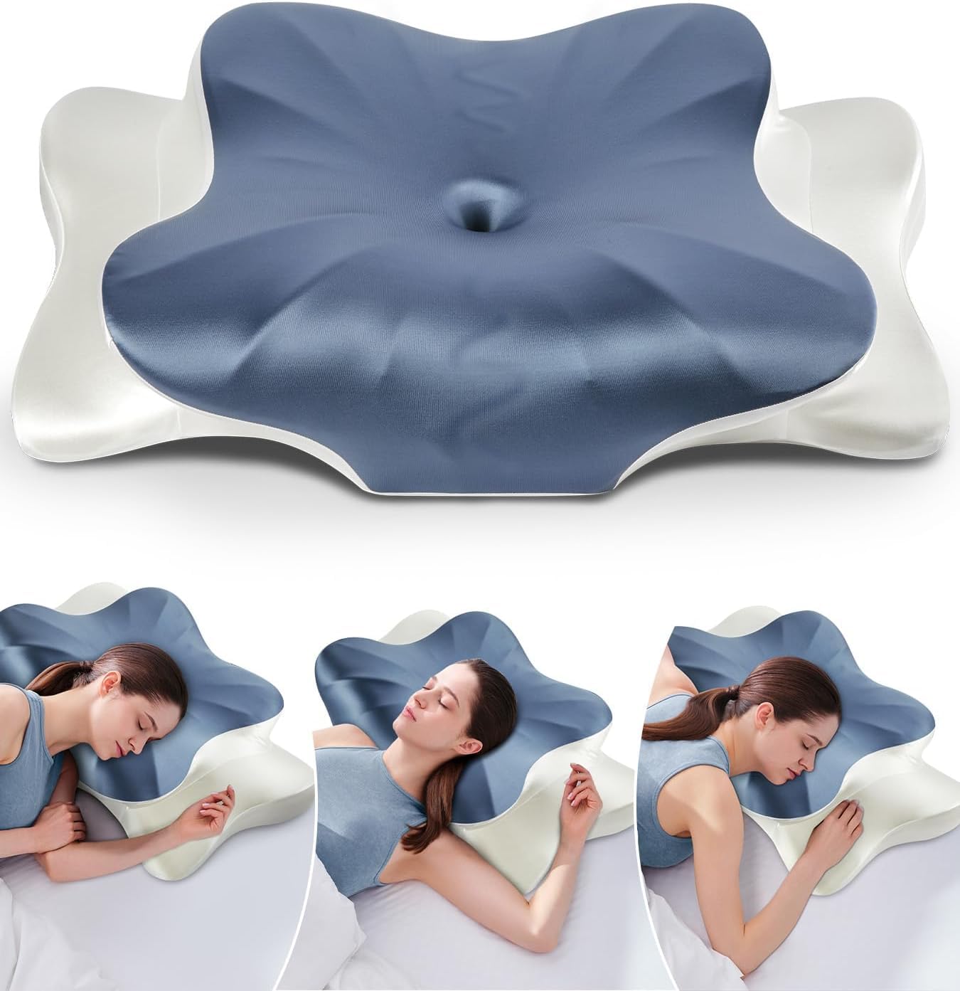 DONAMA Cervical Pillow for Neck and Shoulder Pain Relief, Cooling Contour Memory Foam Pillow, Dual-Height Ergonomic Neck Support Pillow for Side Back Stomach Sleepers with Removable Pillowcase