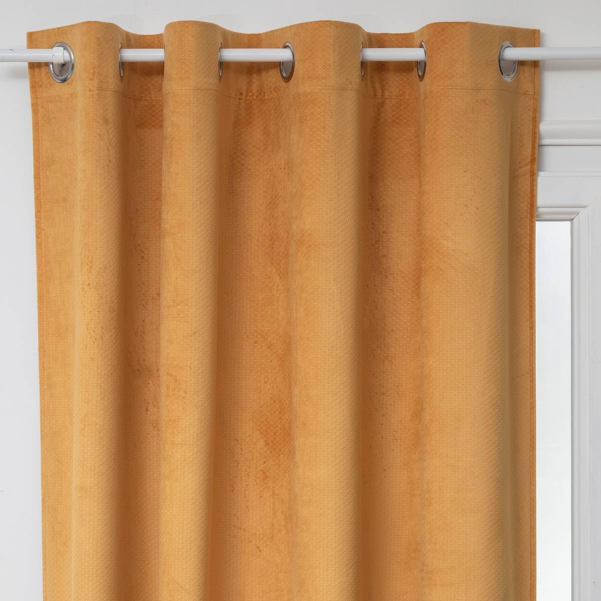 Atmosphera - Rideau occultant Otto Velours - à Oeillets - Jaune Moutarde 140x260 cm