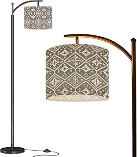 Arc Floor Lamp Subtle Taupe Pixel Art Ethnic Seamless Geometric Tribal Elements Tall Standing Lamp Modern Dimmable with Remote Adjustable Drum Shade Footswitch for Living Room Bedroom Office