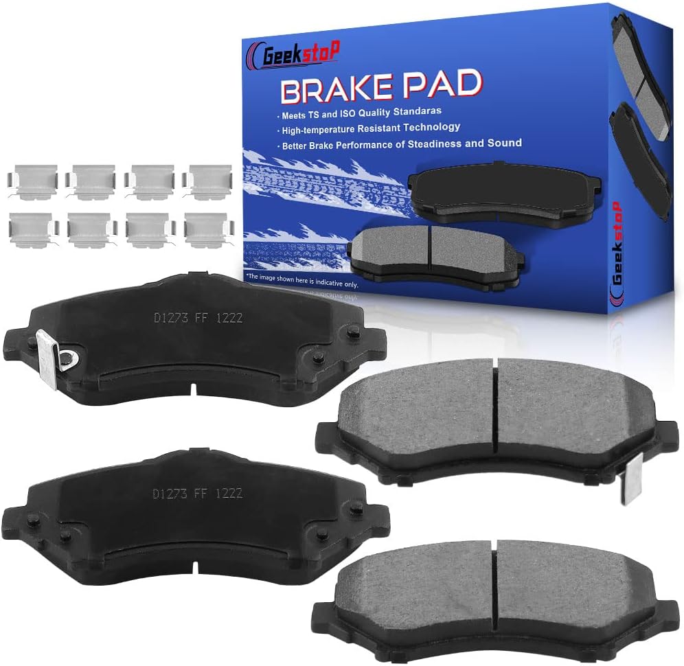 D1273 Front Disc Brake Pads Compatible with 2018 Jeep Wrangler JK, 2007-2018 Jeep Wrangler, 2008-2013 Jeep Liberty, 2009-2013 Dodge Journey, 2008-2016 Dodge Grand Caravan, 2009-2014 VW Routan