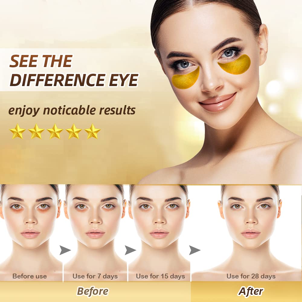 24k Gold Under Eye Patches (60 PCS) eye mask, Collagen Skin Care Products, Eye Patches for Puffy Eyes masks for dark circles, Wrinkles and puffiness, Revitalises and Refreshes Your Skin 1