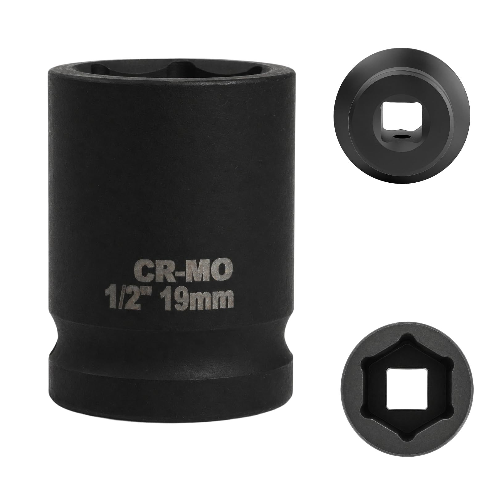 FortuneGlobe Socket 19 mm 1/2 inch Hexagon, Impact Socket 1/2 19 mm Chrome-Molybdenum Steel CR-MO (Black)