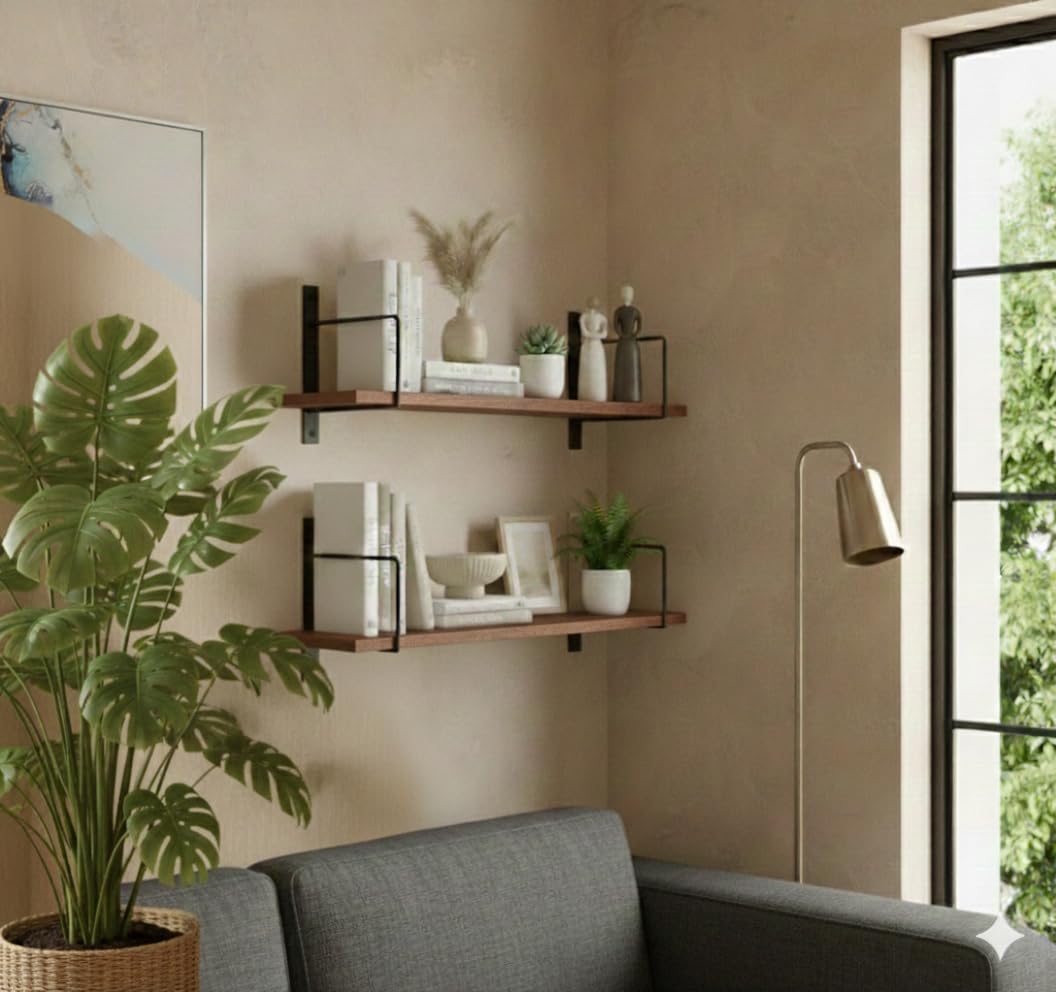 Set Top Box Stand WiFi Router Holder Floating Wall Shelf/Shelves for Living Room Floating Shelf for Wall Mounted for Home Office KidsRoom Bathroom Decorative Display Rack-Rustic Brown-image-21