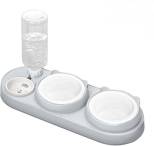 Marchul Cuenco 3 en 1 para gatos, juego de cuencos de cerámica para alimentos y agua, diseño inclinado en 15°, para gatos de interior, perros