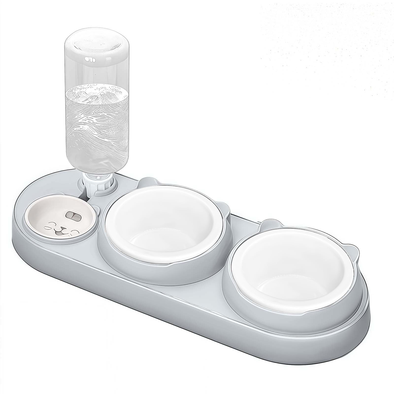 Marchul 3-in-1 Cat Bowl, Ceramic Food and Water Bowl Set, 15° Sloped Design, for Indoor Cats, Small Dogs, and Medium Dogs