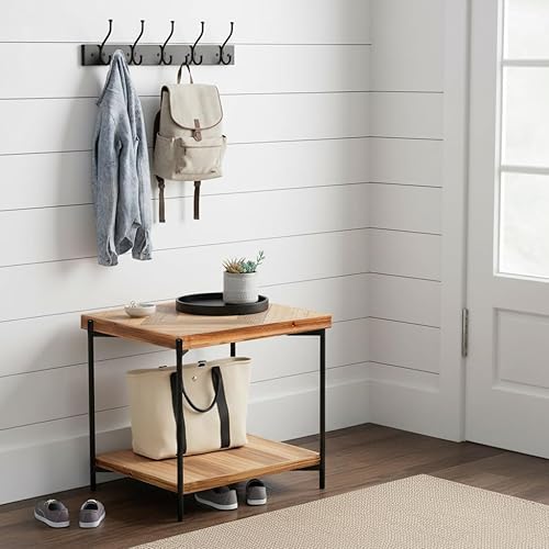 Miniatura 8 de CONSDAN StoneCreek - Mesa auxiliar de madera de abeto macizo, marco de metal, mesa auxiliar de 2 niveles para sala de estar, dormitorio, oficina,