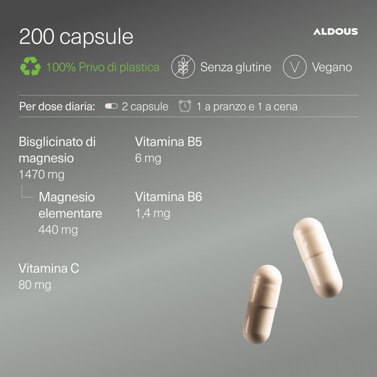 Magnesio Bisglicinato – 200 Capsule – Vitamina C, B6, B5 – Magnesio Altamente Biodisponibile – Vitamine per la Stanchezza e l’Affaticamento – Ossa e Articolazioni, Muscoli – Magnesio Glicinato