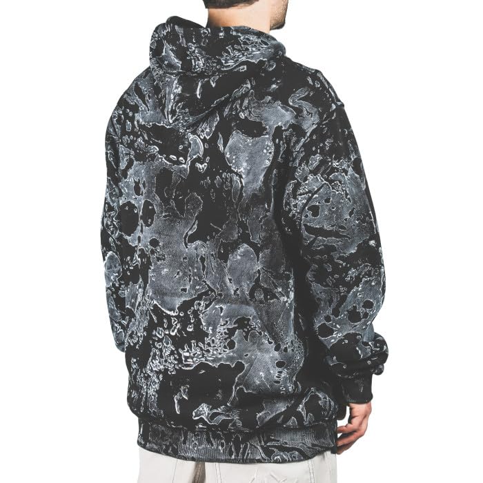 Felpa Uomo con Cappuccio Nebula off White – Cotone e Poliestere, Stile Baggy, Tasca Marsupio, Design Unico, Made in Italy