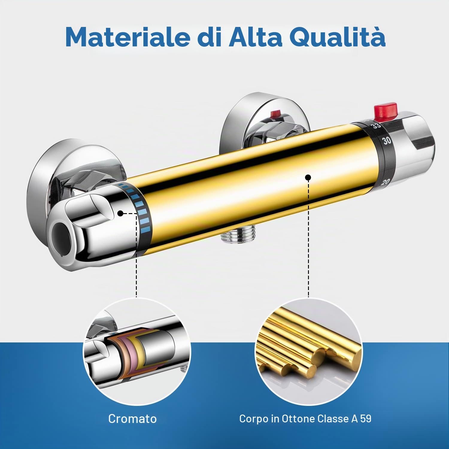 Miscelatore Termostatico per Doccia, Rubinetto Doccia Termostatico | Miscelatore Doccia Termostatico di Pulsante di Sicurezza, Valvola Doccia Termostatica Moderna Cromata