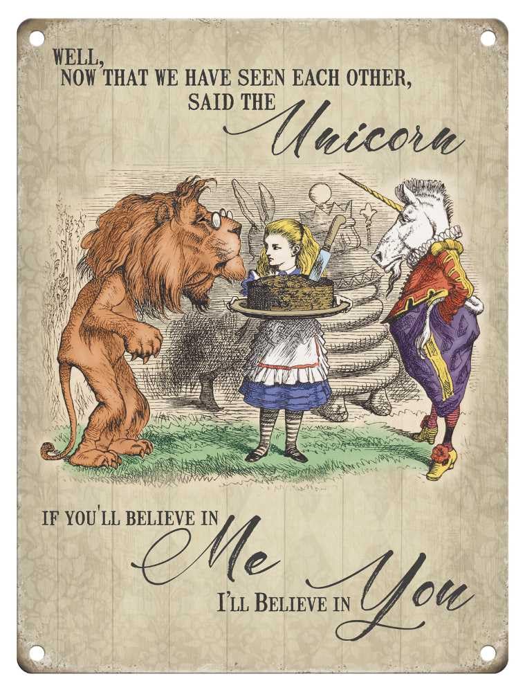 Small (150 x 200mm) Metal Sign - Alice in Wonderland (The Unicorn)