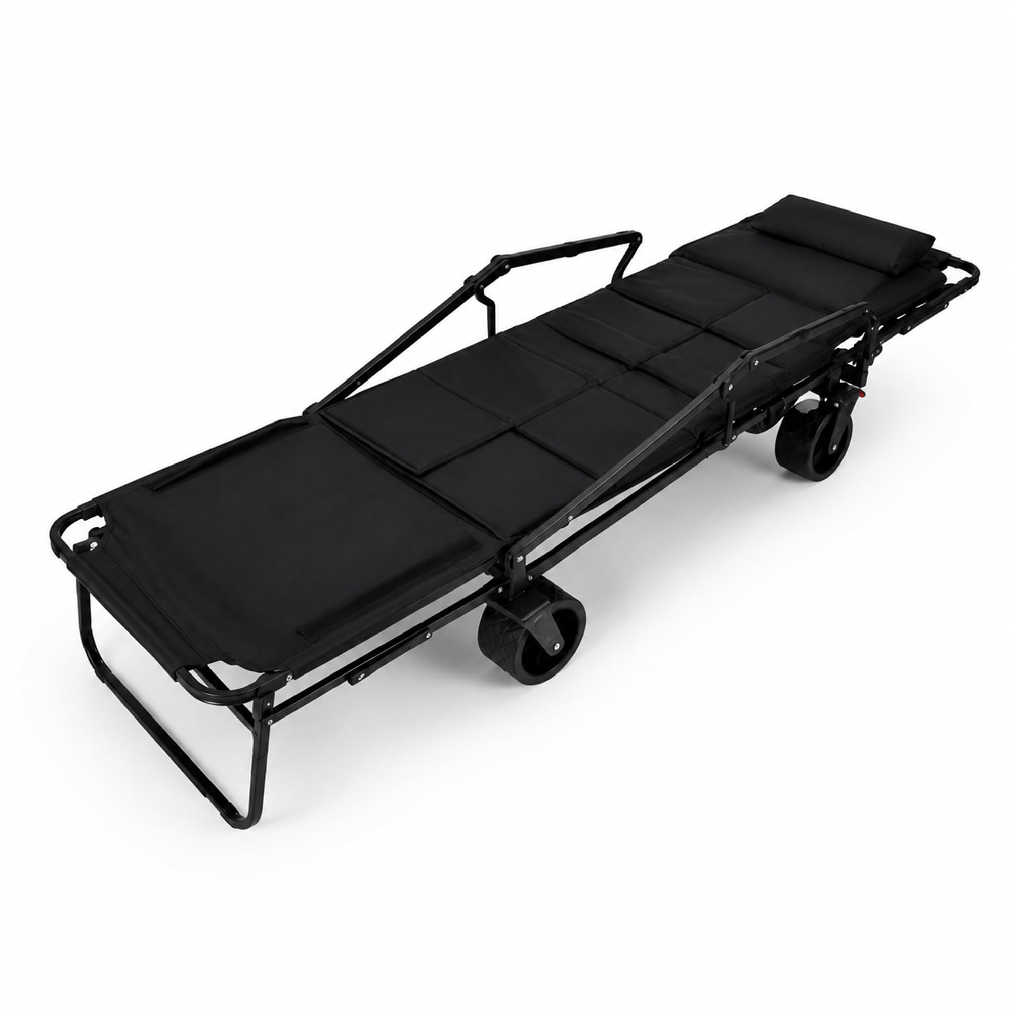 Klappbarer 2-in-1 Bollerwagen & Feldbett - Transportwagen - 180 kg Tragkraft - Abnehmbare Breite Räder - Camping - Strand - Schwarz