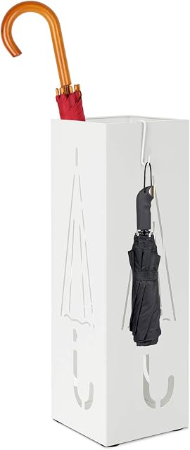 Metal Umbrella Stand Rack, Square Free Standing Umbrella Holder Entryway Umbrella Holder Rack Organizer, White