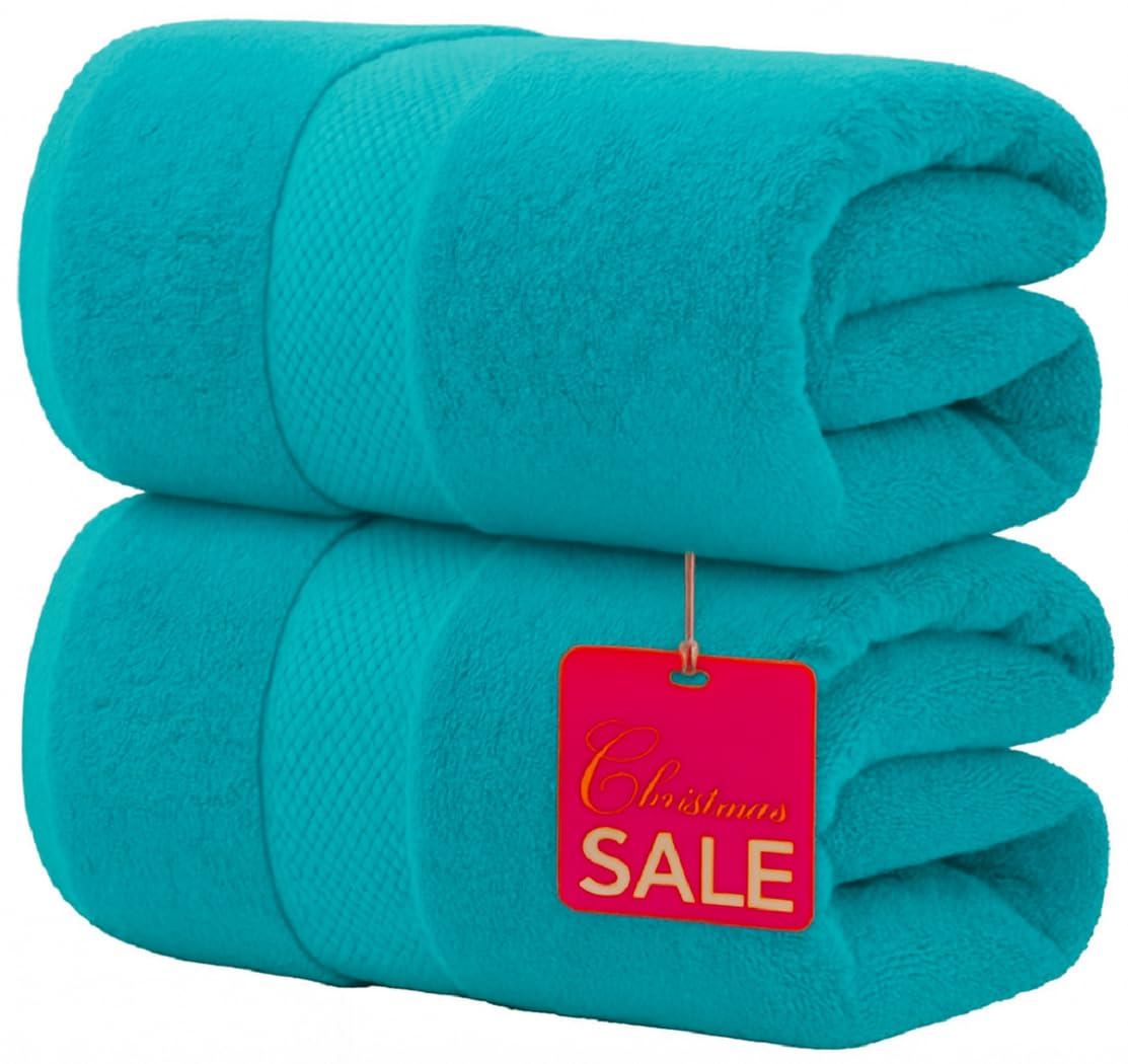 2 Pack Extra Large Jumbo Bath Sheet 100% Egyptian Cotton Super Soft Luxury Premium Quality Towels 600-GSM Quick Dry Highly Absorbent 100 x 200 cm (Turquoise)