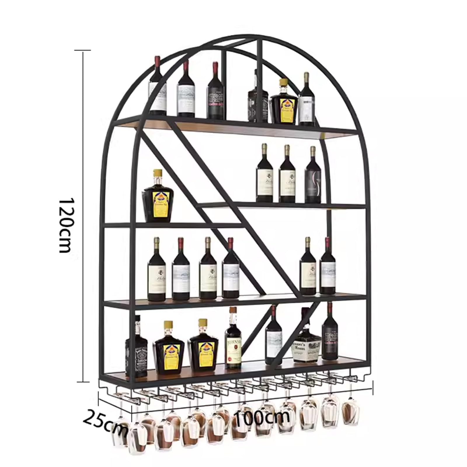 Botellero Vino Pared Creativo Estante Multifuncional de Hierro para Vino, Botellero Vino Metal con Luz Led y Portavasos for Bar Restaurante Club(Gold)