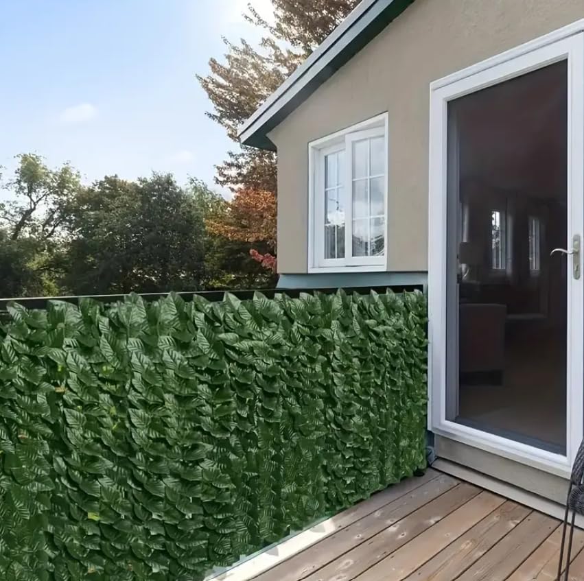 BRICOZONE Siepe Artificiale Ultra Coprente 1x3m Frangivento Ornamentale con Folte Foglie Sintetiche di Edera/Lauro per Balcone, Terrazzo, Giardino Rete Anticaduta per Recinzioni Verde Scuro