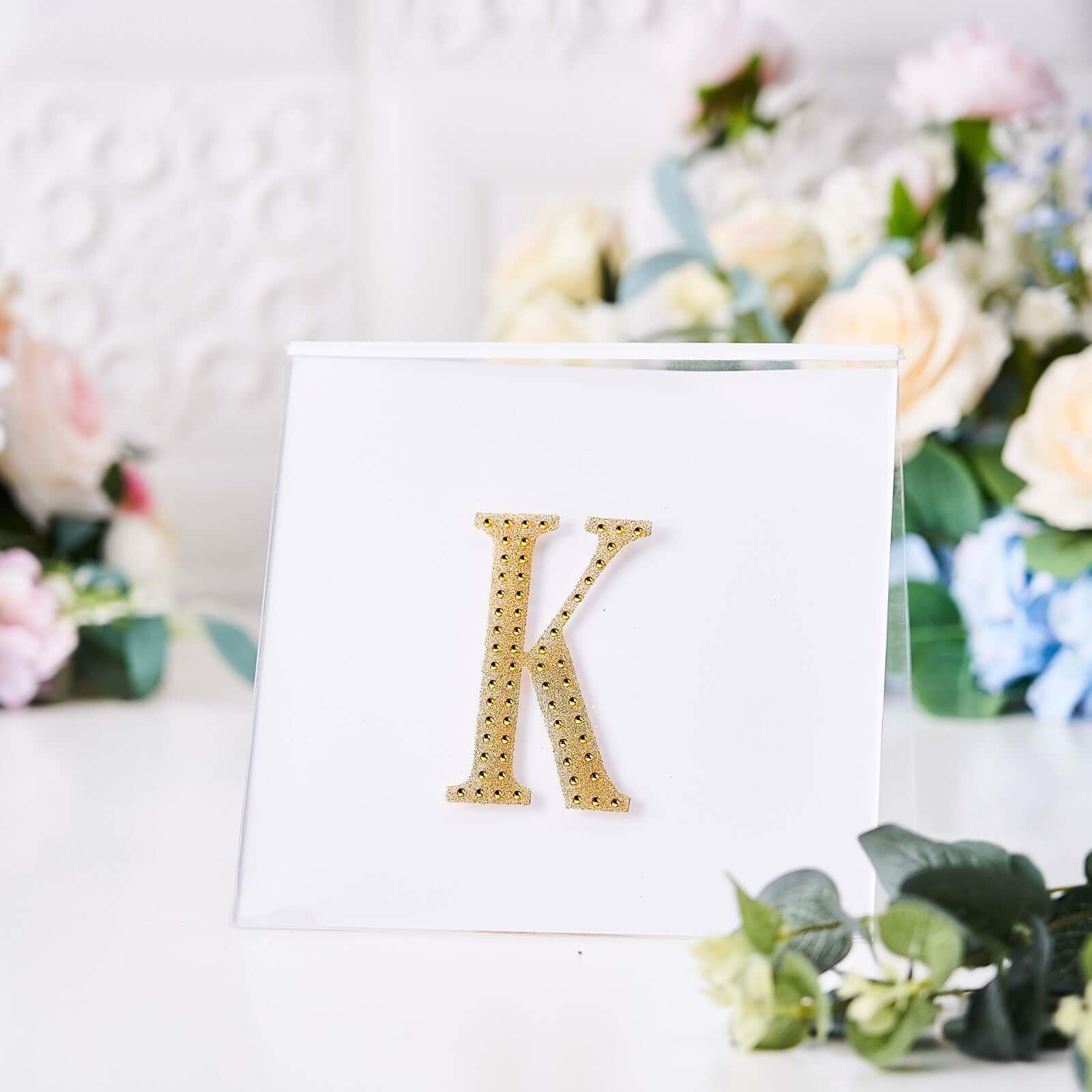 Efavormart 4" Letter K Gold Self-Adhesive Rhinestone Number Stickers for DIY Crafts, Handicraft Art, Graduation Cap Decorations Birthday Party, Wedding Alpha-Numeric Stickers