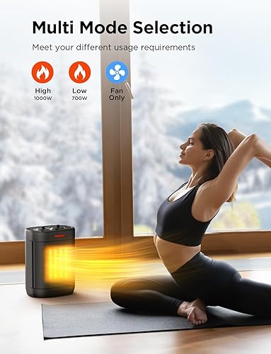 Miniatura 6 de Small Space Heater for Indoor Use,2S Fast Heating, 1000W PTC Ceramic Electric Heater with 3 Modes, Thermostat, Overheated & Tip-Over Safety
