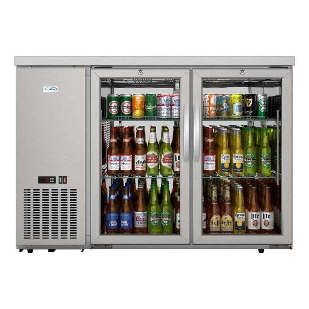 Pemberly Row 47-Inch Back Bar Cooler Refrigerator, 11 Cu. Ft., Stainless Steel, Two Glass Swing Doors, Adjustable Shelves, Digital Temperature Control, Freestanding Commercial Beverage Storage For on Fridge.com - View 1