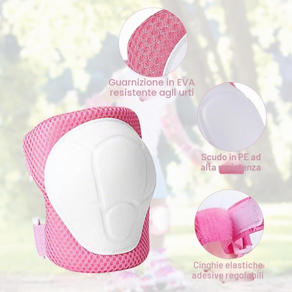 Set di Protezioni per Bambini , Con Casco Regolabile Ginocchiere Gomitiere e Polsiere per Skateboard Pattini in Linea Protezione Bambina per Skate Bicicletta Pattinaggio Monopattino
