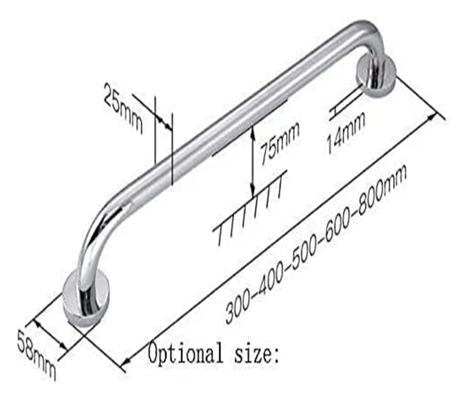 Barras De Apoyo, Pasamanos De Acero Inoxidable Antideslizantes, Soporte De Seguridad para Personas Mayores, Apto para Bañera, Barra De Equilibrio.,500mm